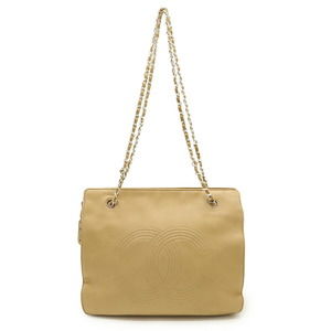 CHANEL Coco Mark Tote Bag, Chain Shoulder Lambskin Leather, Beige